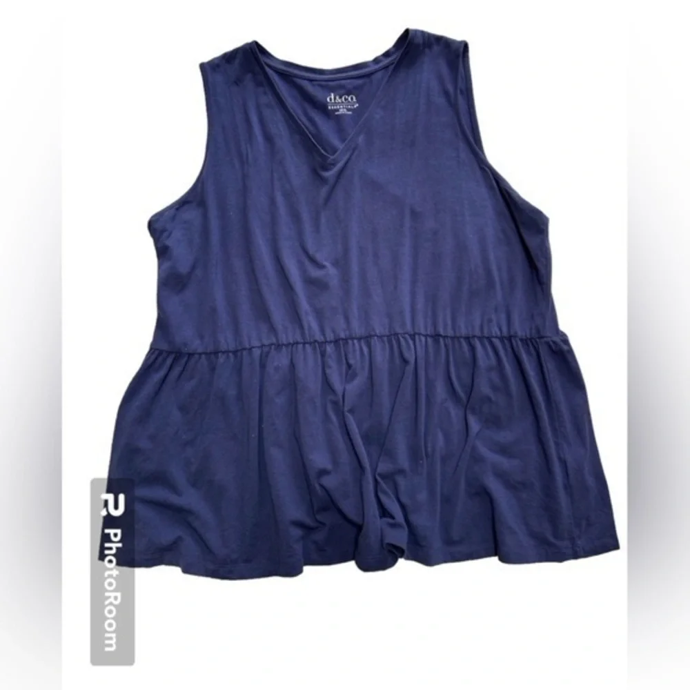 Denim & Co. Navy Peplum Sleeveless Top, XL